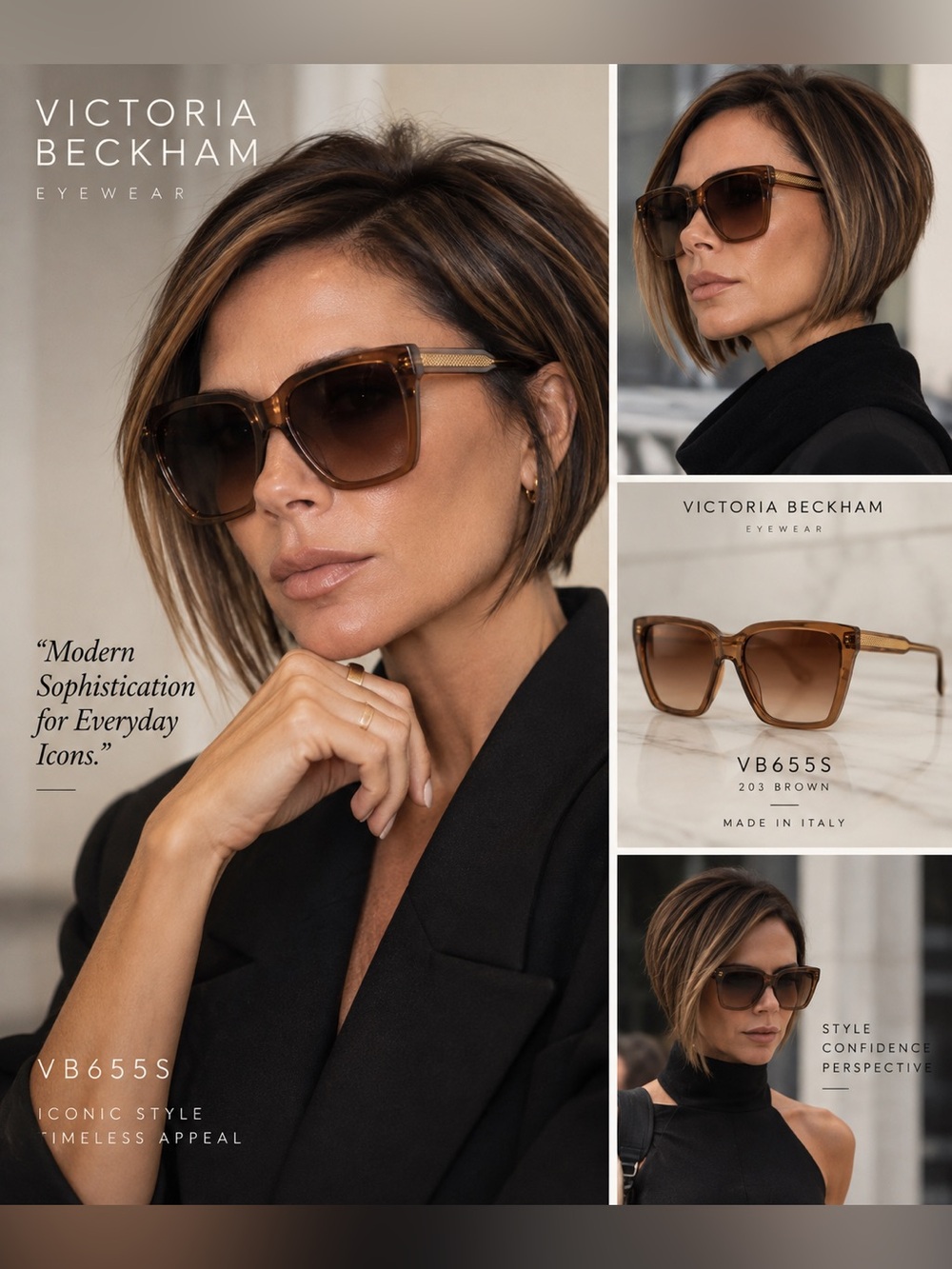 Victoria Beckham VB655S 203 Brown Oversized Sunglasses 58mm w/ Box Case